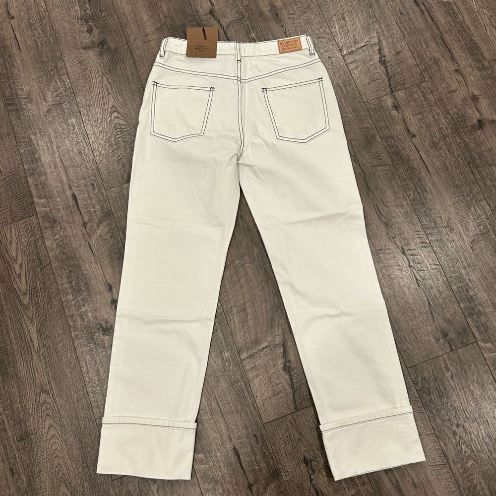 Burberry Straight Fit Topstitched Washed Jeans , Size: 25，White - Picture 6 of 9